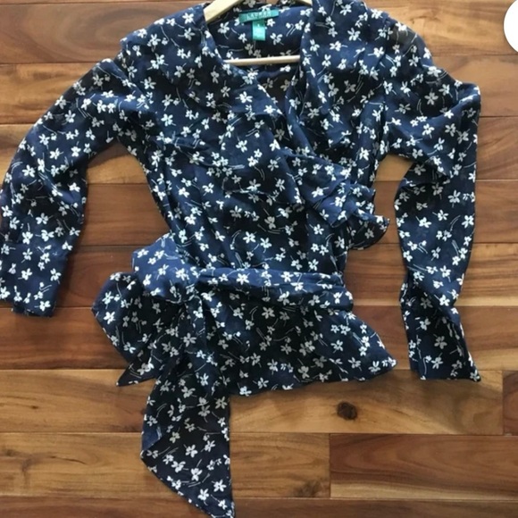 Vintage Ralph Lauren 100% Silk designer blouse black floral Silk Top Size PS - Picture 6 of 11